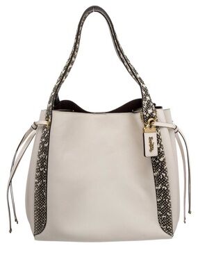 Coach Cream Pebbled Leather Shoulder Bag with Snake-Print Trim NWT